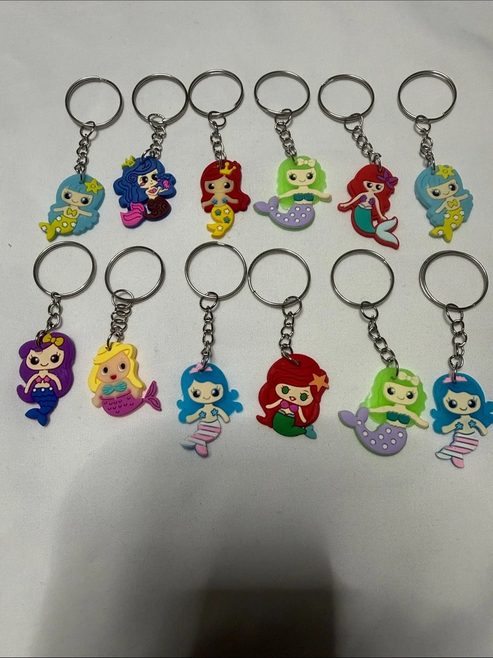 Sets of 12 Cute Mermaid Rubber Keychain Lot - Colorful Cartoon Charms